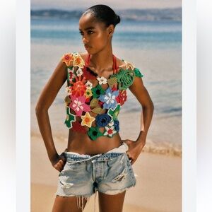Zara Flower Cropped Crochet Top